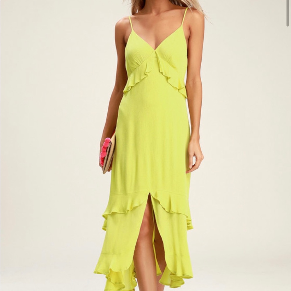 Lulus Island Time Lime Green Ruffled Midi Dress